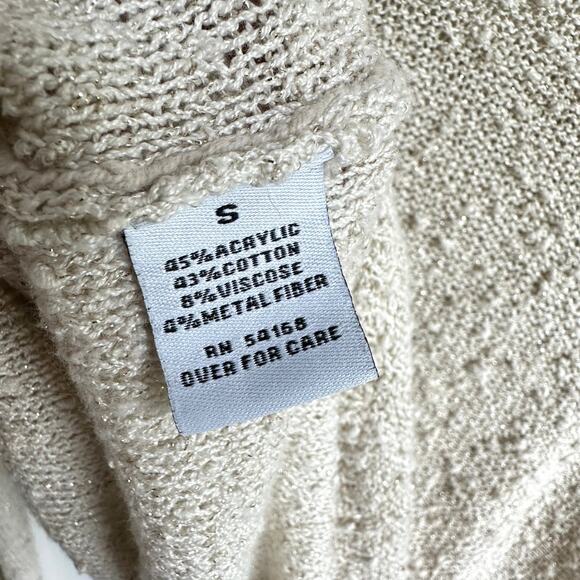 Elliott Lauren Beige Shimmer Small Textured Lightweight Knit Sweater Fall V-Neck - Picture 6 of 6